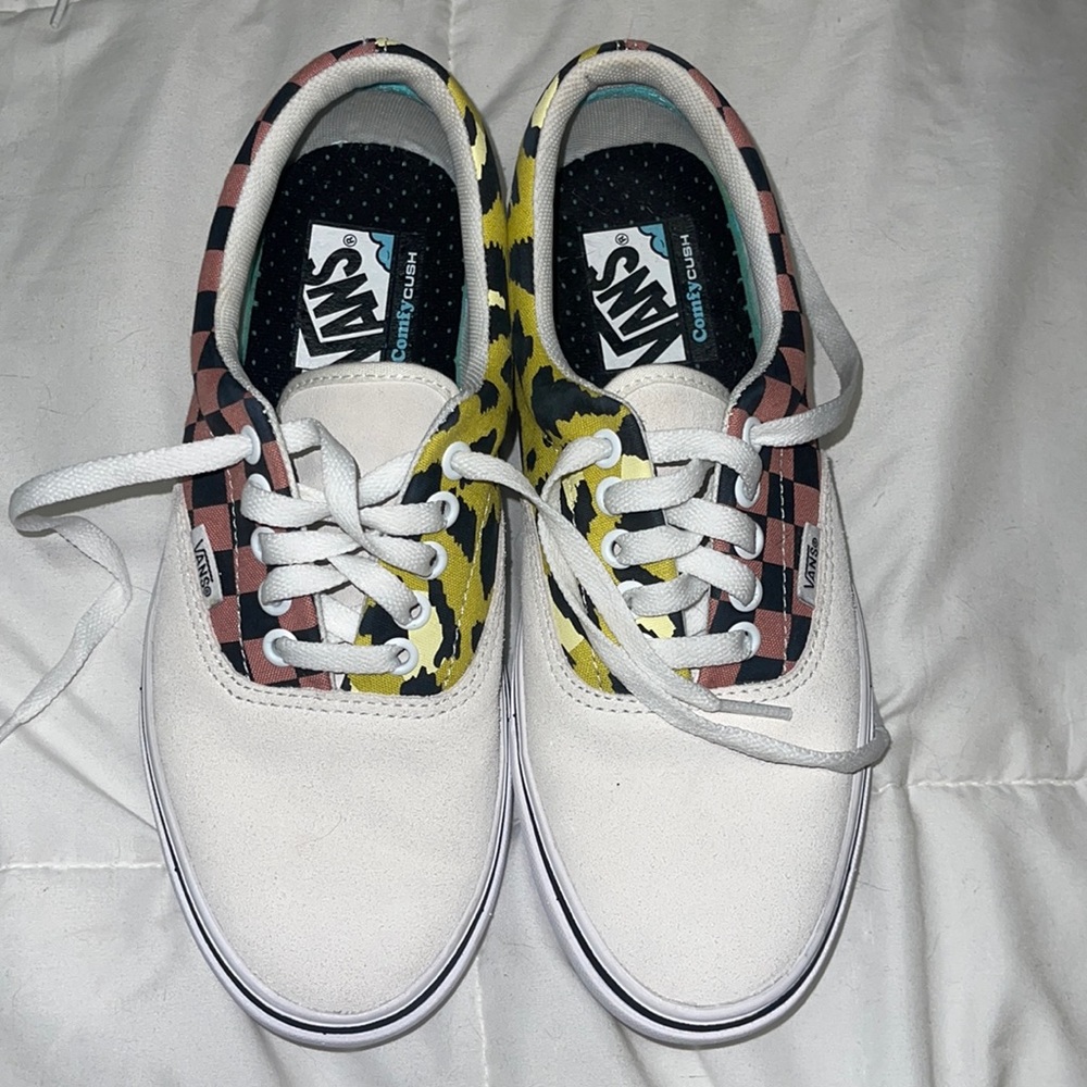 VANS Comfycush Era Mixed Media Suede Checker Leopard Size Women 8 Men 6.5. NEW.